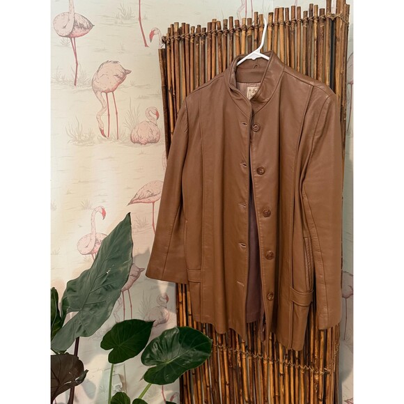 Vintage Brown Leather Button Up Jacket Womens Size XL - Picture 7 of 10